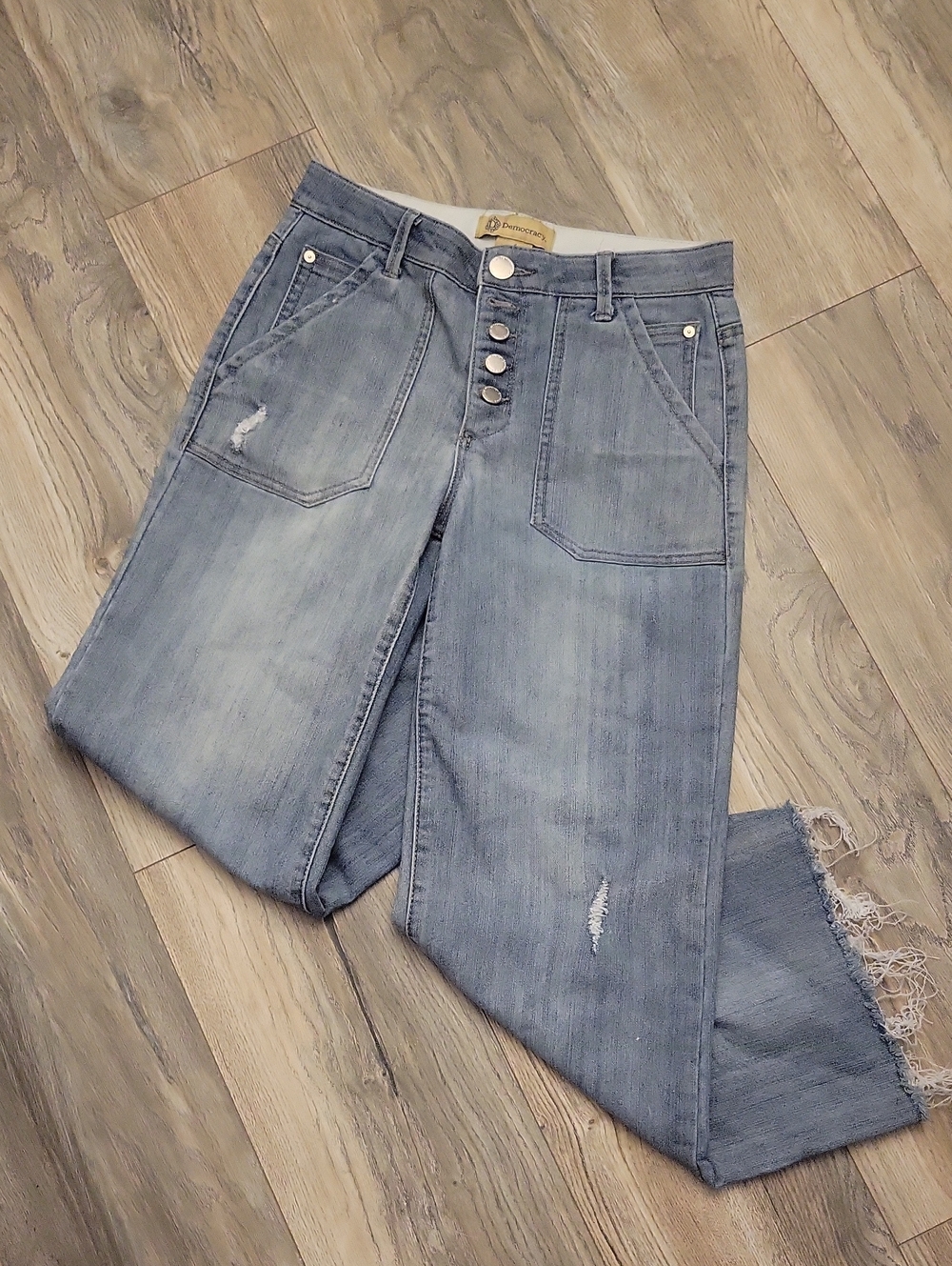 Democracy Light Blue High-Rise Wide Leg Ankle Length Jeans with Button Fly